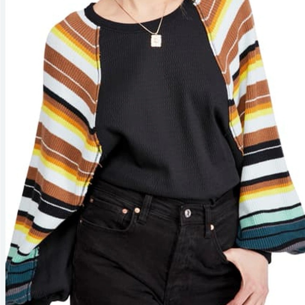 We The Free (Free People) Rainbow Dreams Knit Top in Black Combo Size XS